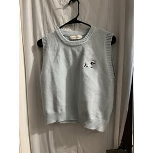 Alicedudu Blue Crewneck Cropped Sweater Best Sz L Embroidered Dog